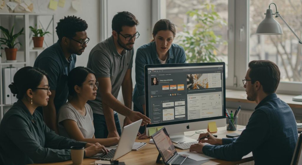 Bonnes pratiques pour une accessibilite durable et inclusive 202505Th083217 Un équipe de travail en réunion sur l'amélioration continue de l'accessibilité web